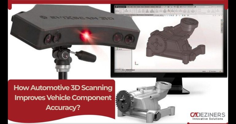 Automotive 3D scanning technology capturing a vehicle component to improve accuracy in CAD modelling and 3D printing