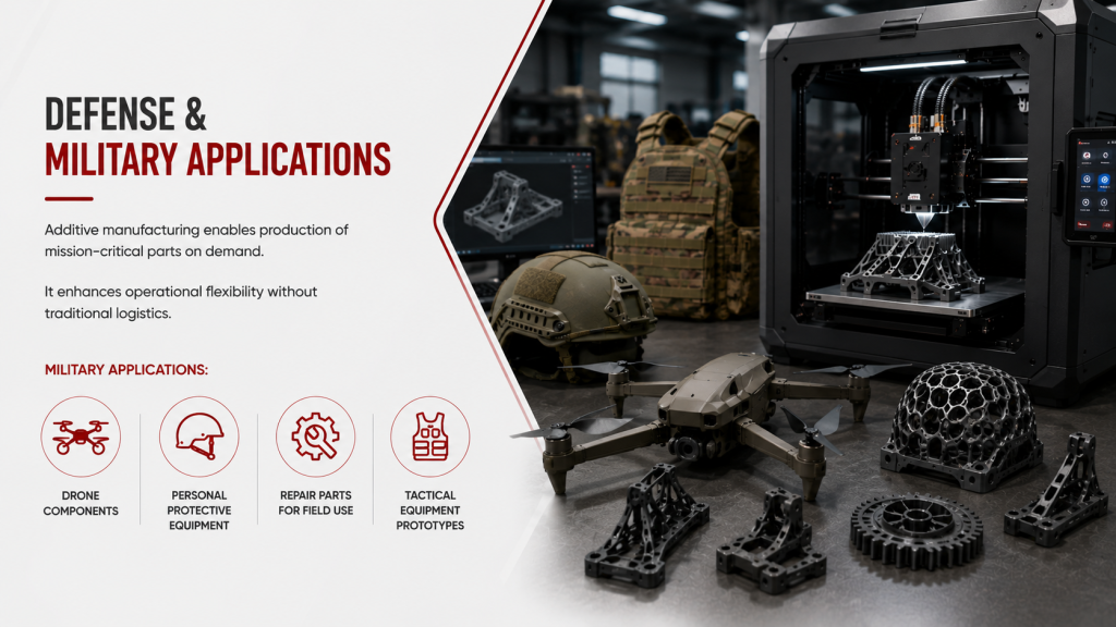 3D printed defense and military components.